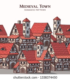 Illustration of Medieval city. Seamless vector pattern.