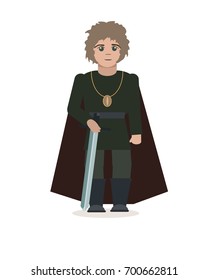 Illustration of medieval fantasy character. Queen. Vector flat style. 