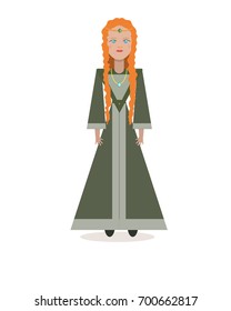 Illustration of medieval fantasy character. Queen. Vector flat style. 