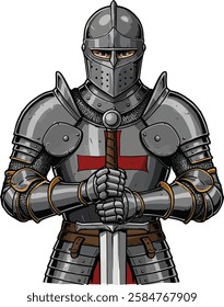 Illustration Of A Medieval Knight, Isolated On White Background