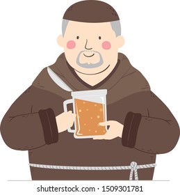 Ilustração de um monge medieval bebendo uma caneca de cerveja