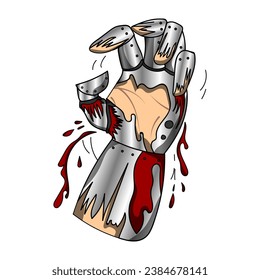 Illustration of a medieval warrior's iron fist. A warrior's hand with its broken armor. T-shirt design idea svg