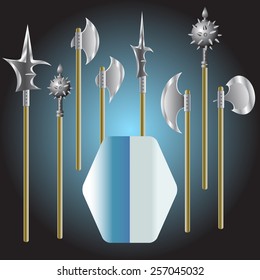 Illustration of medieval weapons and shield - vector