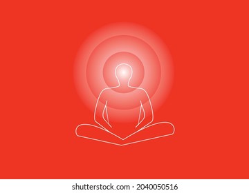illustration of meditation with positif wave energy on red background