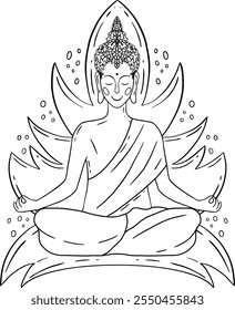 An Illustration of a Meditative Buddha to Promote Mindfulness and Spirituality Practices