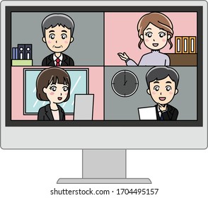 Illustration of meeting at home by video conference.