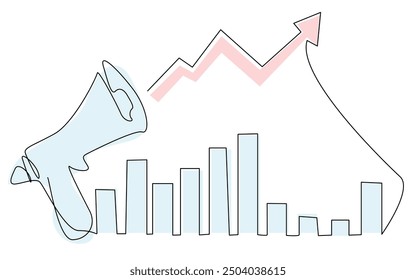 Illustration of a Megaphone Beside a Rising Graph With Bars Indicating Growth and Ascending Trend Lines