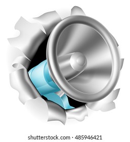 An illustration of a megaphone bursting through the background