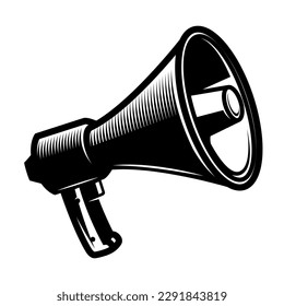 Illustration of the megaphone. Design element for logo, label, sign, badge. Vector illustration