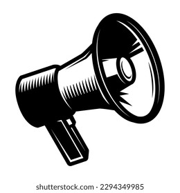 Illustration of the megaphone. Design element for logo, label, sign, badge. Vector illustration