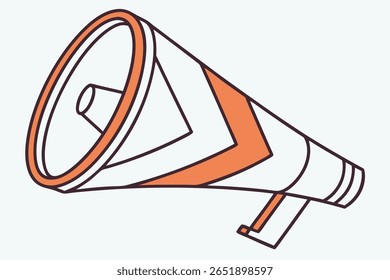 A illustration of a megaphone in orange, white, and black outlines. The megaphone is positioned at an angle against a light gray background. Simple, geometric style.