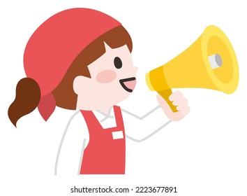 Illustration of a megaphone and a supermarket clerk