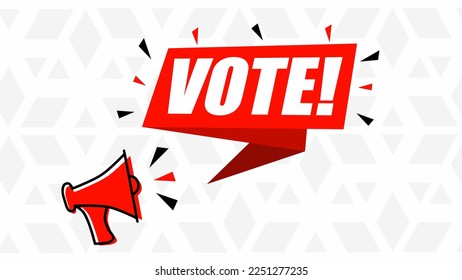 Illustration of megaphone and vote speech bubble. Loudspeaker. Banner design for business marketing and advertising. Vector illustration.