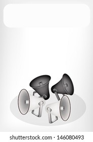 An Illustration Megaphones or Loudspeakers with White Label for Copy Space and Text Decorated 