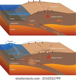 Ilustração do diagrama de terremoto do Megathrust - vetor