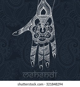 Illustration with mehendi drawing on woman`s hand