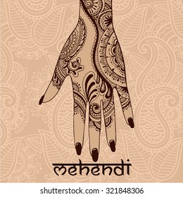 Illustration with mehendi drawing on woman`s hand