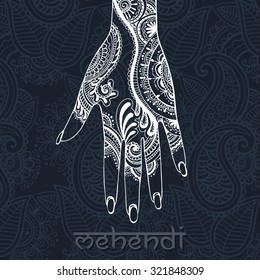 Illustration with mehendi drawing on woman`s hand