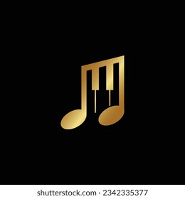 illustration melody with piano logo design. vector isolated on white