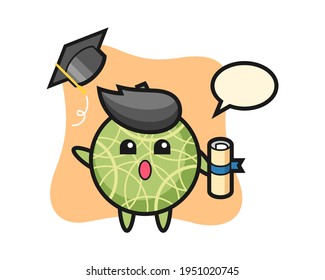Illustration of melon cartoon throwing the hat at graduation, cute style design for t shirt, sticker, logo element