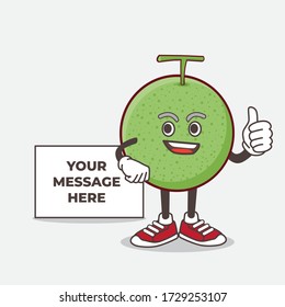 An illustration of Melon Fruit cartoon mascot character with whiteboard