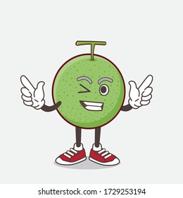 An illustration of Melon Fruit cartoon mascot character with Winking eye