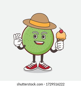 An illustration of Melon Fruit cartoon mascot character holding ice cream