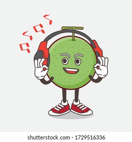 An illustration of Melon Fruit cartoon mascot character Listening music on a headset