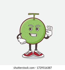 An illustration of Melon Fruit cartoon mascot character with calling gesture