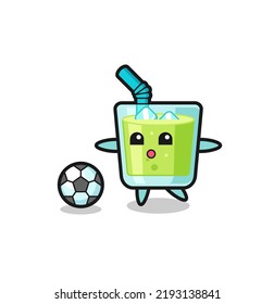 Illustration of melon juice cartoon is playing soccer , cute style design for t shirt, sticker, logo element