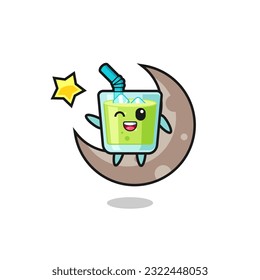 illustration of melon juice cartoon sitting on the half moon , cute style design for t shirt, sticker, logo element