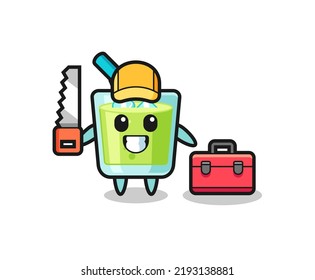Illustration of melon juice character as a woodworker , cute style design for t shirt, sticker, logo element