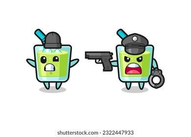illustration of melon juice robber with hands up pose caught by police , cute style design for t shirt, sticker, logo element