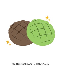 illustration of a melon pan chocolate and matcha