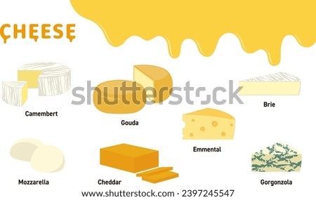 Illustration of melted cheese and various cheeses