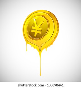 illustration of melting yen coin on abstract background