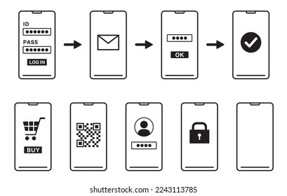 Ilustración del smartphone de la pantalla de registro de miembros y de inicio de sesión.