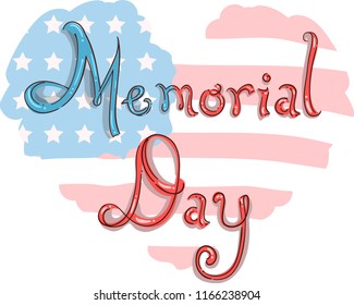 Illustration of Memorial Day Design with US Flag Heart Behind