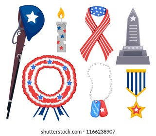 Illustration of Memorial Day Elements from Rifle, Ribbon to Medal