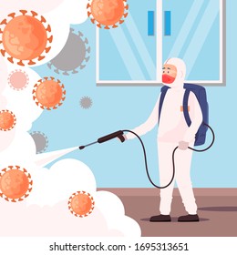 Illustration of Men cleaning area with disinfectant