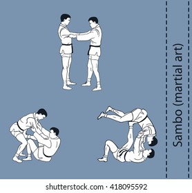 Illustration, men demonstrate the fight of SAMBO (self-defence without a weapon)   