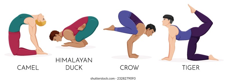 Illustration of men doing yoga pose exercises