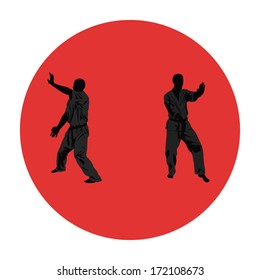 Illustration, men are engaged in karate