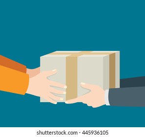 Illustration of men hand delivering and receiving package