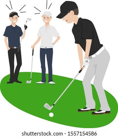 Illustration of men. A man trying to swing.