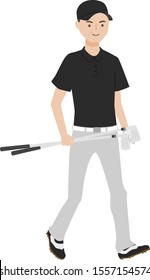 Illustration of men. A man walking with a golf club.