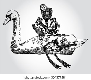 Illustration with Men on a Swan