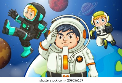 Illustration of the men in the outerspace