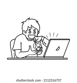 Illustration of men receiving money on job desk