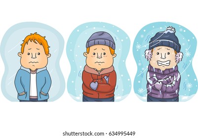 Illustration of Men Showing Degrees of Comparison from Cold, Colder to Coldest